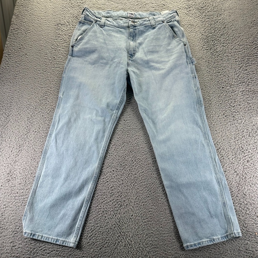 VTG Lee Jeans Mens 36x30 Blue Cotton Denim Straight Carpenter Workwear Stretch